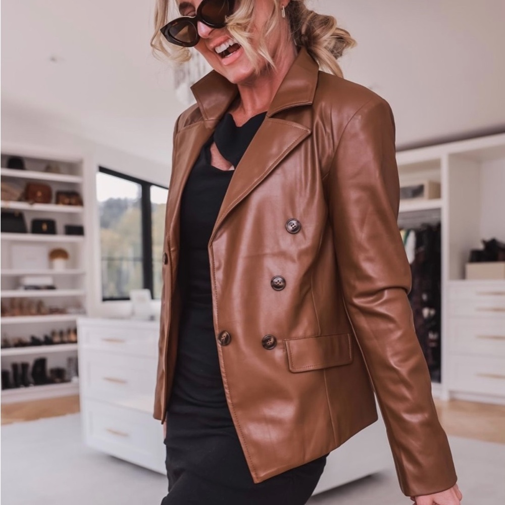Evereve Elizabeth St. Brown Faux Leather Blazer
